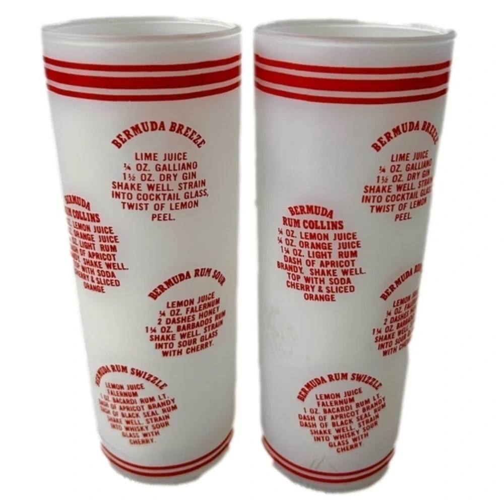 Bermuda Blaster 2 Vintage Frosted Cocktail Glasses Tumblers Red White MCM